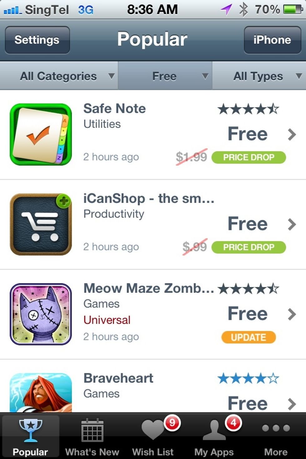 Like AppPusher, AppShopper is a companion app to AppShopper.com. Recommend you sign up an account there. Just select Free in Popular and What's New category.