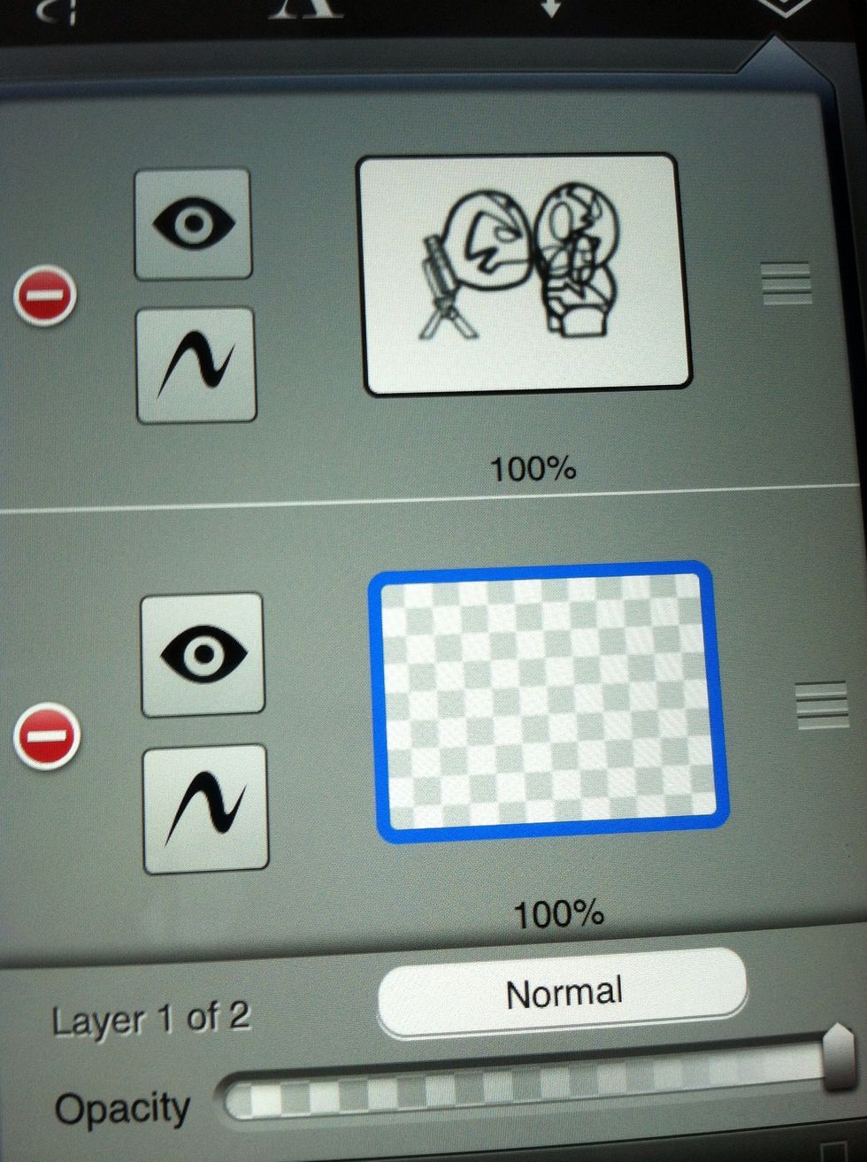 Like before I delete my sketch layer and create a new "color" layer. This time I tuck the layer underneath my ink. This way I won't go over my work. Hold and drag the layer from the right