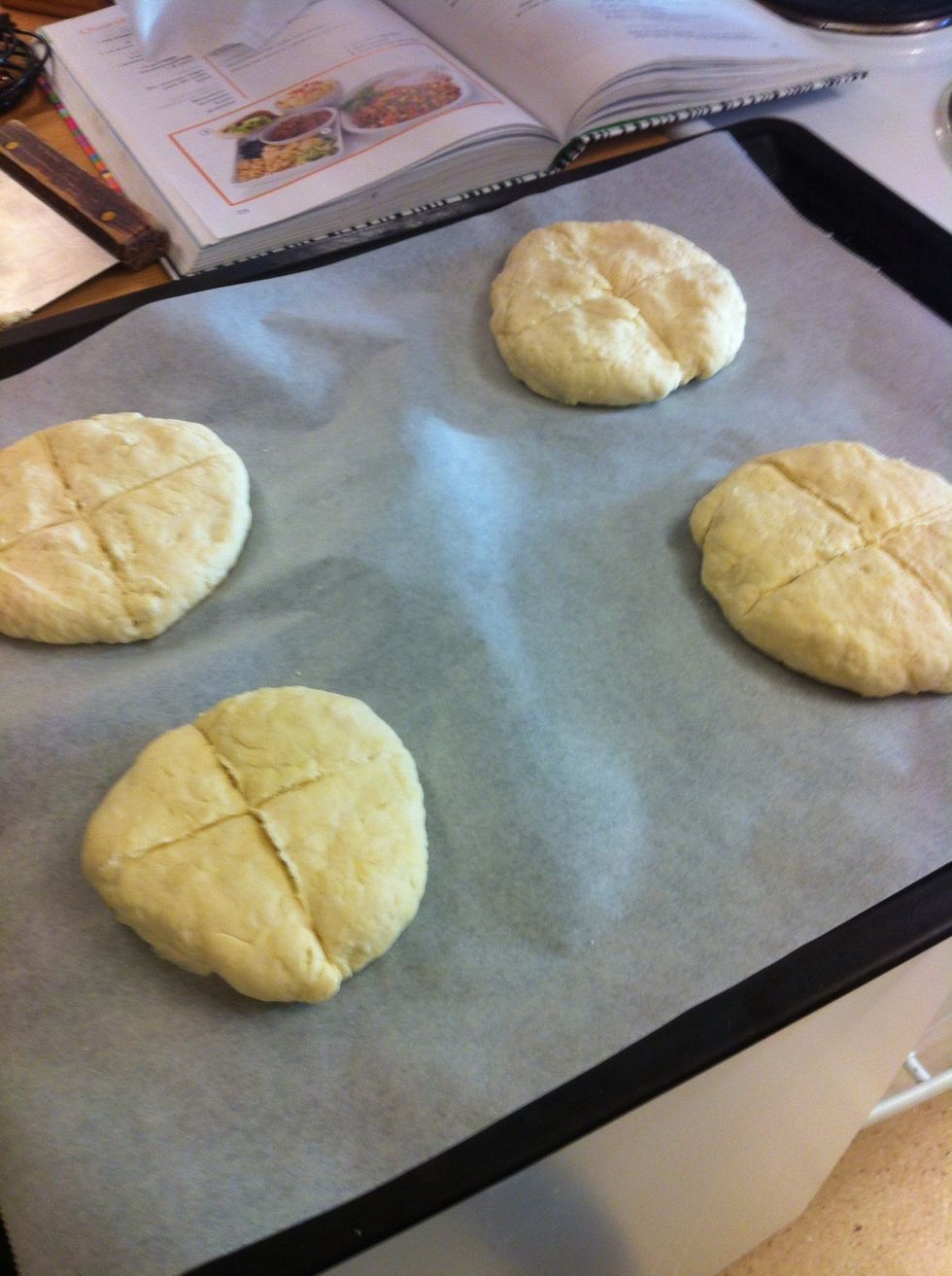 Like so. And do a cross with a knife But not all the way trough