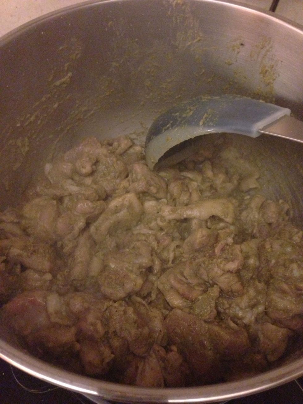 Like so. Don't worry that it is not yet fully cook as you will need to continue to the boiling part. Add the remaining coconut milk.