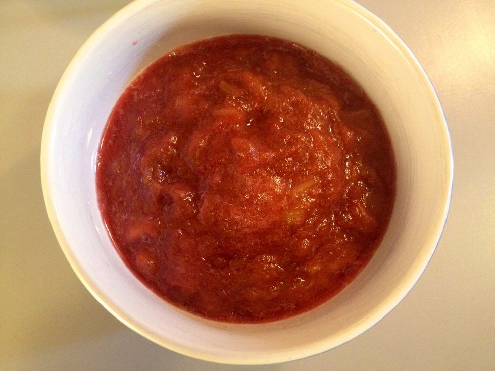 Like so. When it has cooled somewhat put it in the fridge. It needs to be cold when it's later mixed with the ice cream.