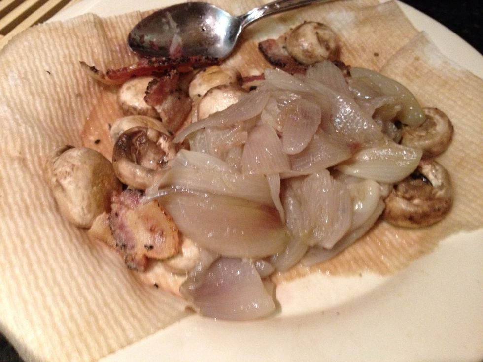 Like the bacon and mushrooms, set aside the shallots.
