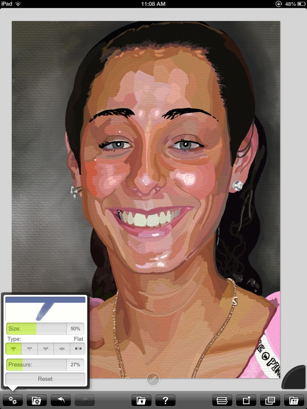 Like the brush I can adjust the pressure and size of the knife. I merge all of my layers (except the background) before I get started.