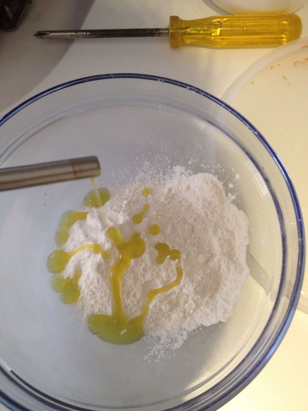 Like this and then add the water until the consistency is enough liquid but not too much