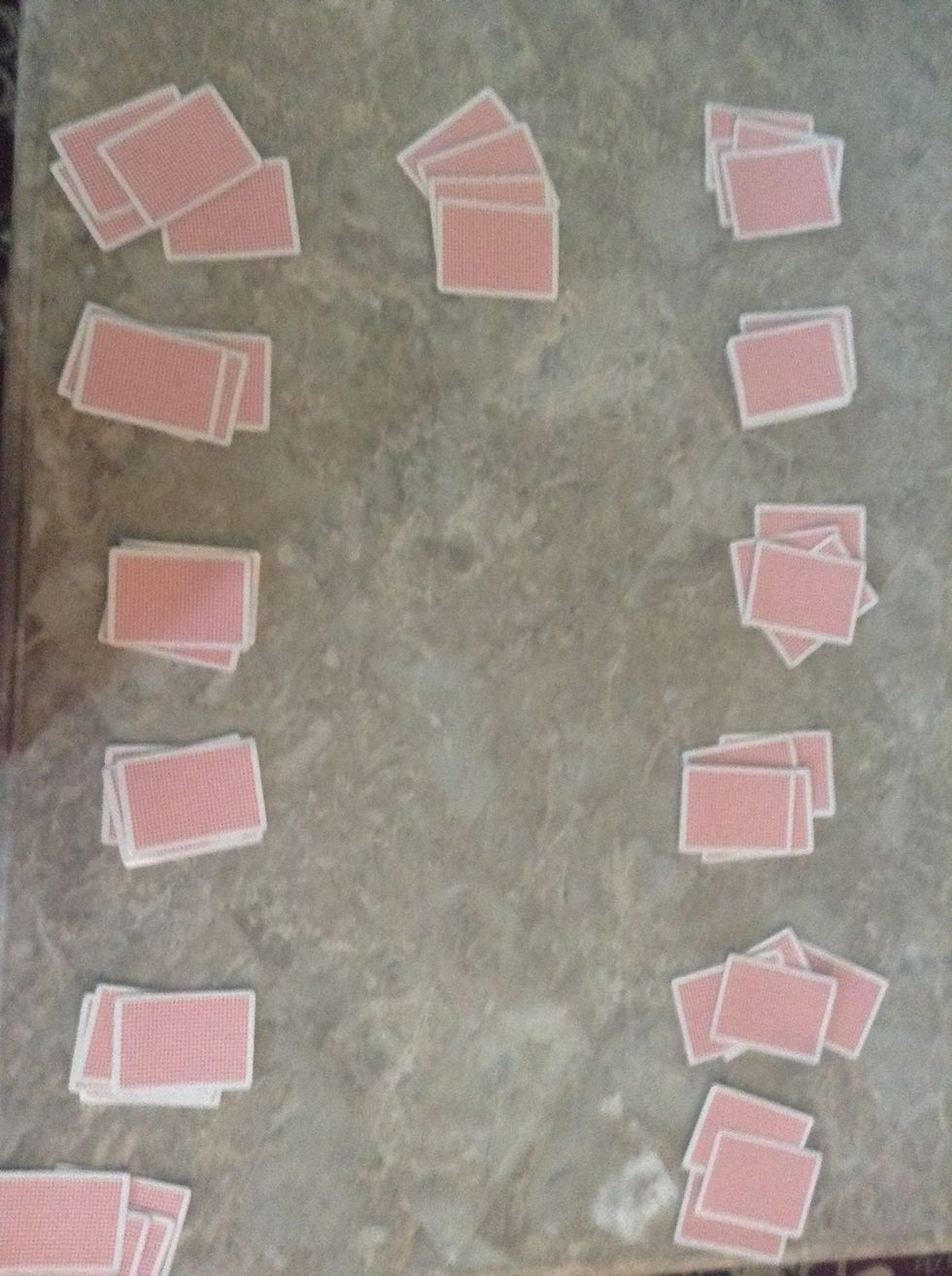 Like this and you should have 4 cards left, with those 4 cards flip them over.