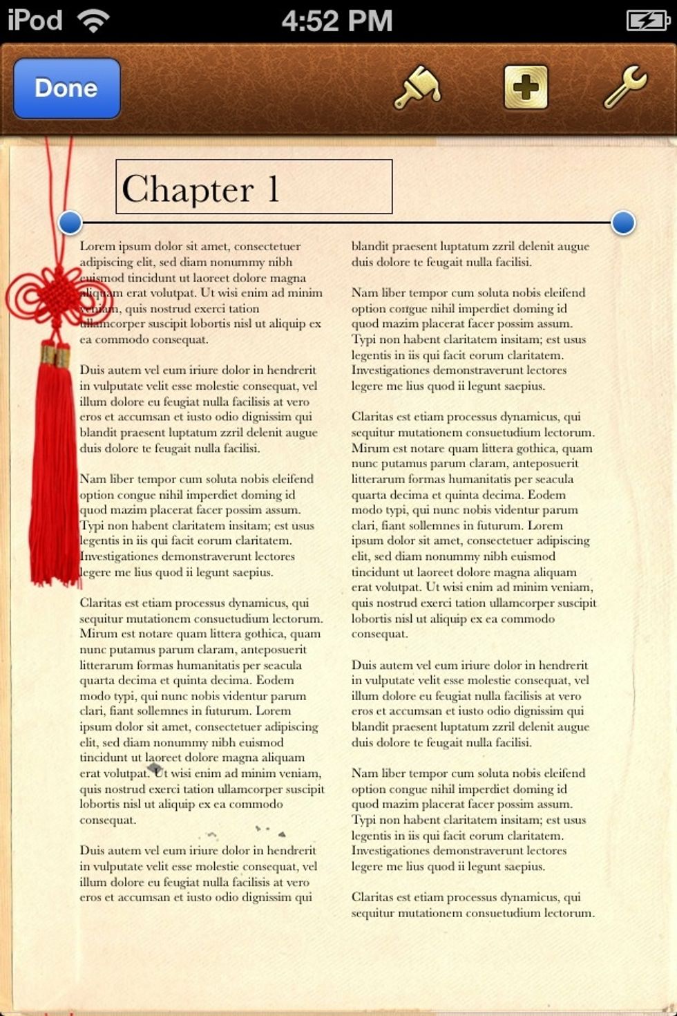 Like this. In the MAKE A NEWSPAPER guide I made, I put this HORIZONTAL RULE on the DOCUMENT SETUP page, but I put it on the main page here to keep the text from going above a certain point.