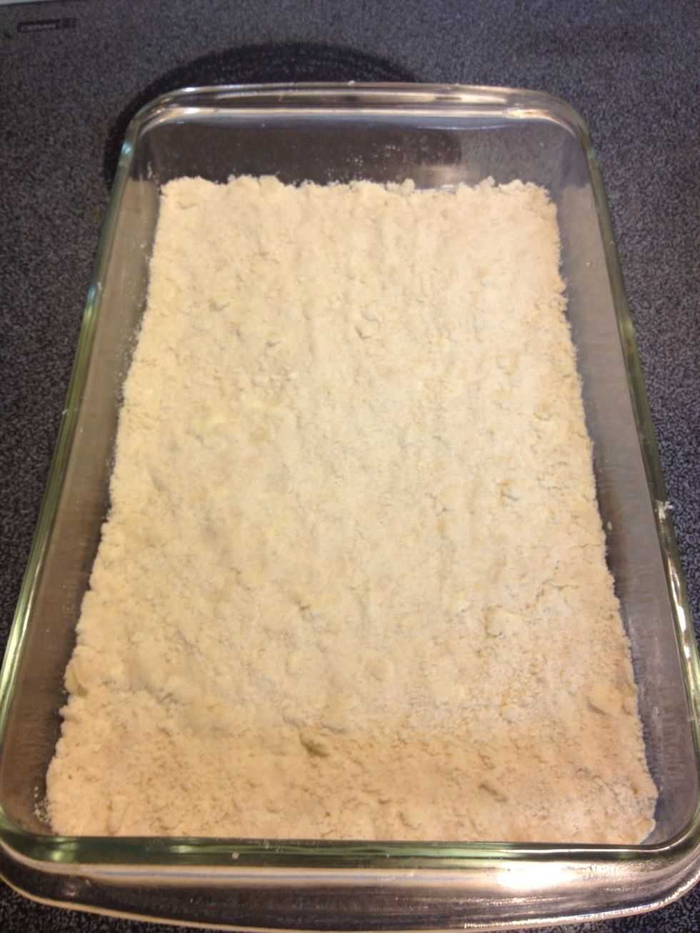 Like this. My baking dish is slightly smaller than a 9x13"; the mixture was sufficient.