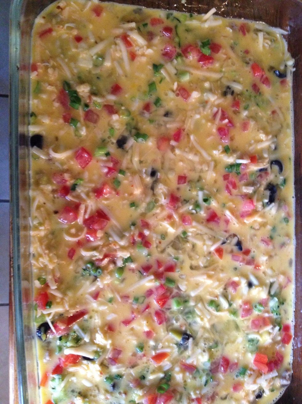 Like this. Put dish in pre-heated oven until set in the center, about 30 minutes.