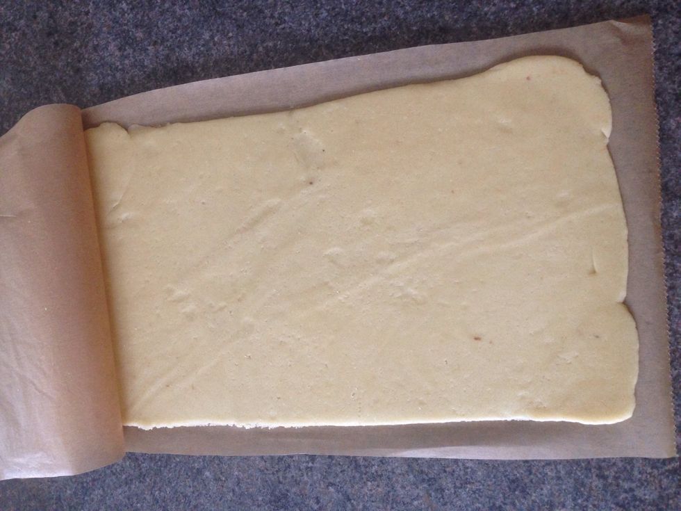 Like this. Refrigerate without removing the parchment sheets for an hour.