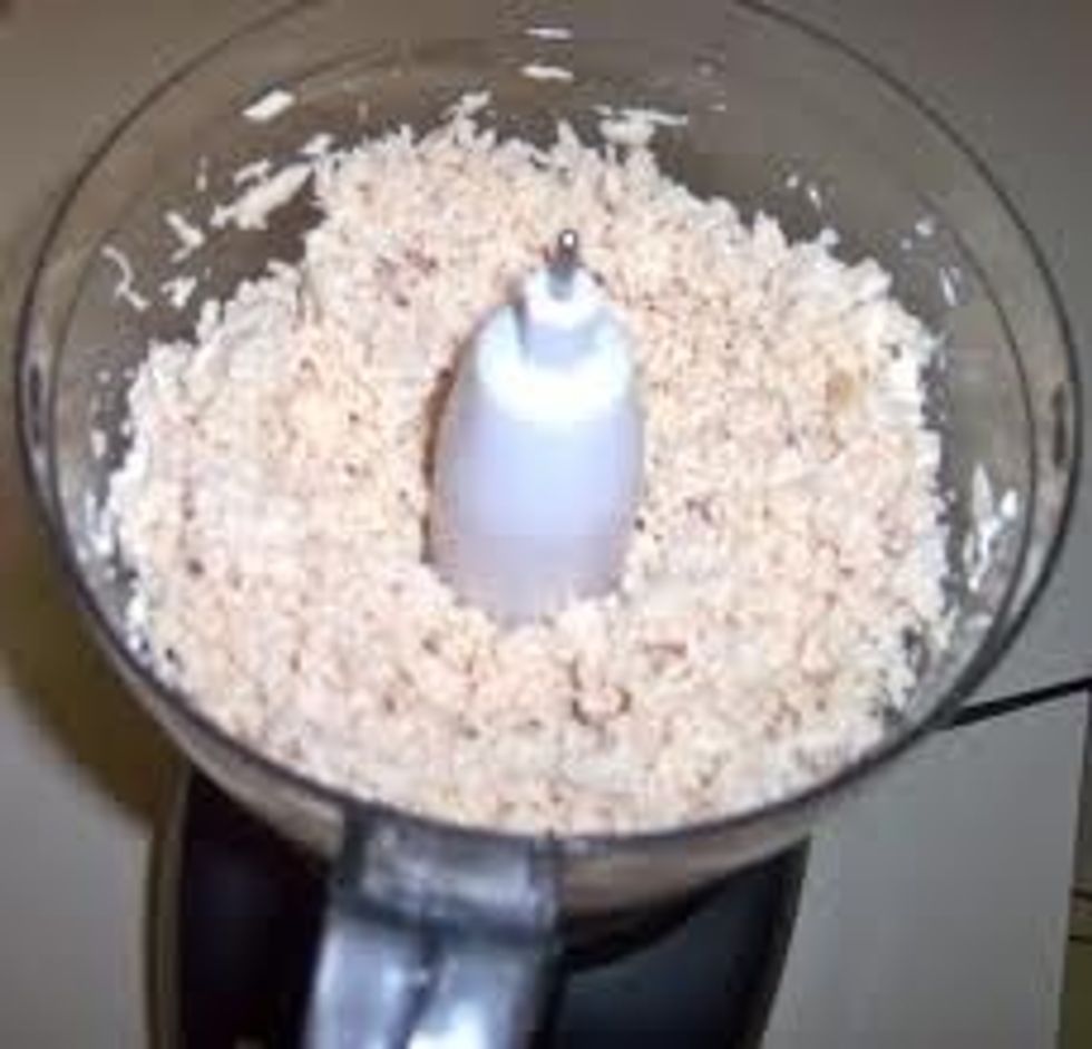 Like this. You can also use cooked ham, fish, potato or cheese. Whatever you use, you want it this consistency.