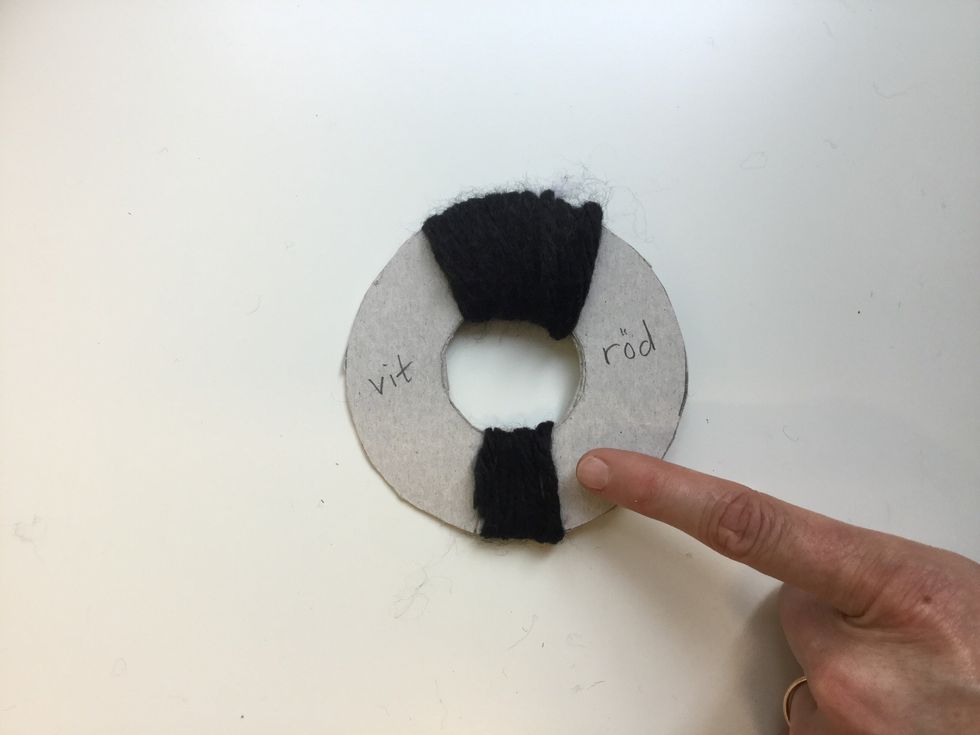 Linda svart garn FEM varv \u00f6ver det andra svarta f\u00e4ltet.