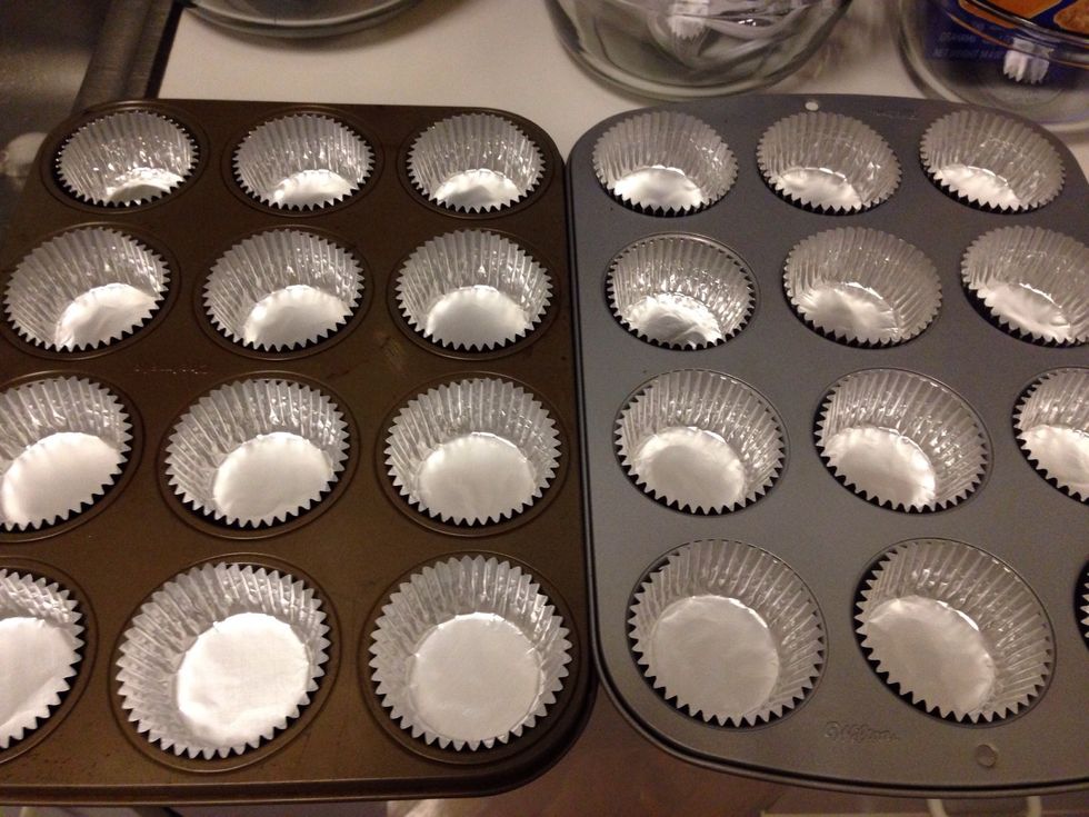 Line a 24 count muffin tin with cupcake liners - I used the tin foil ones because they reminded me of roasting s'mores outside!