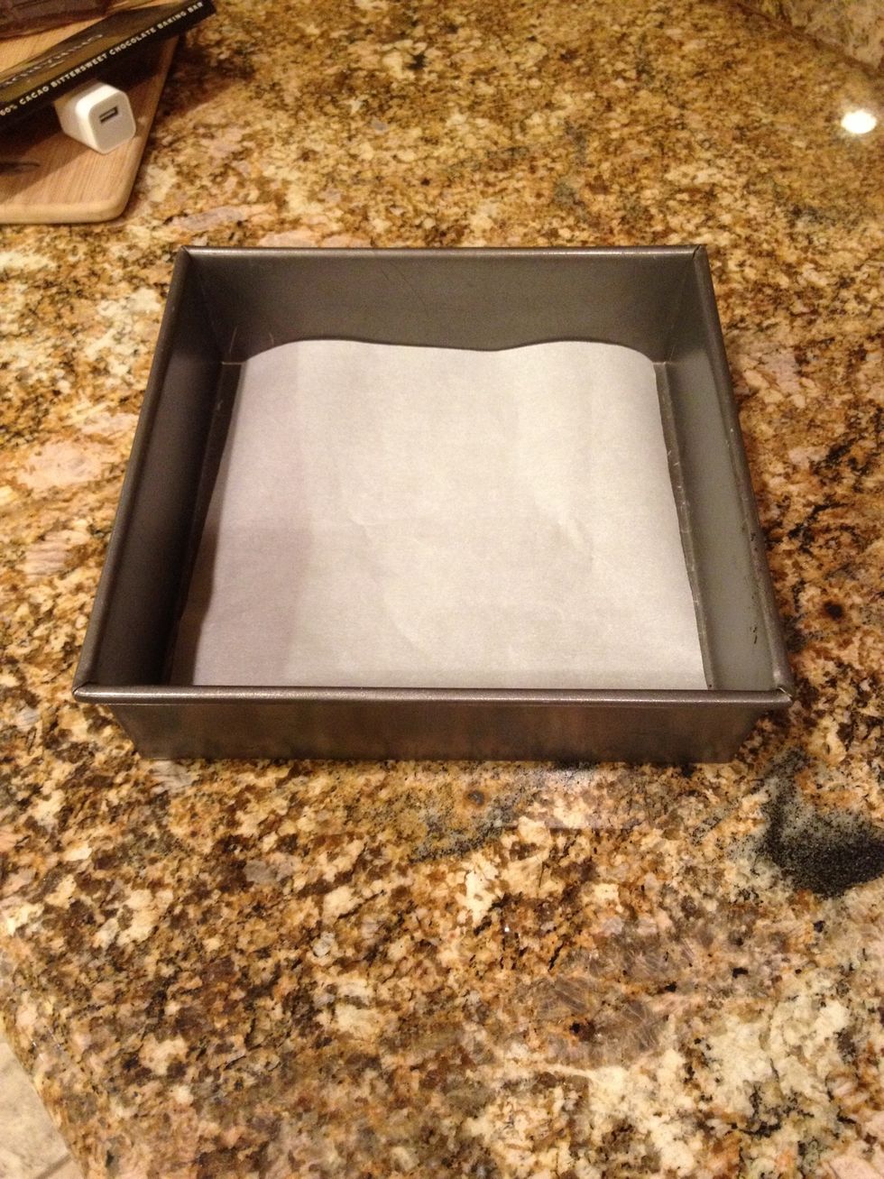 Line a 8x8 or 9x9 square pan with parchment paper.