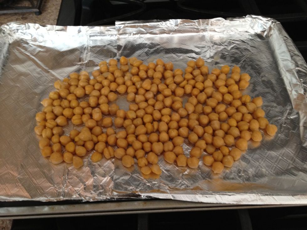 Line a baking sheet with foil (or parchment paper) and pour the chickpeas evenly on the pan.