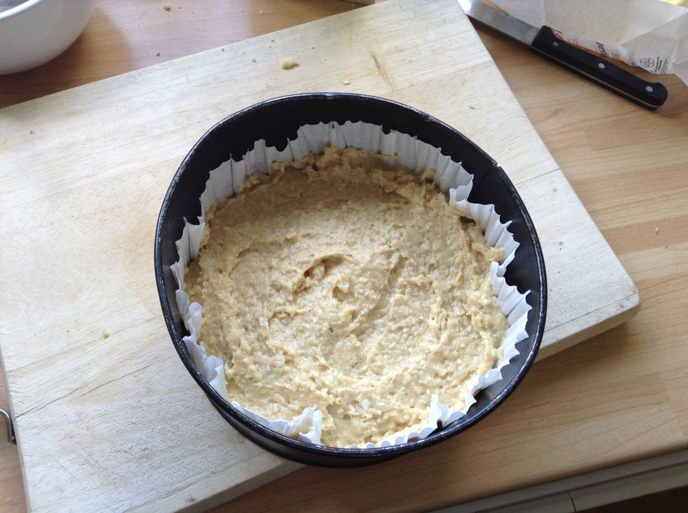 Line a baking tin with whatever u choose I have used a paper case for this one