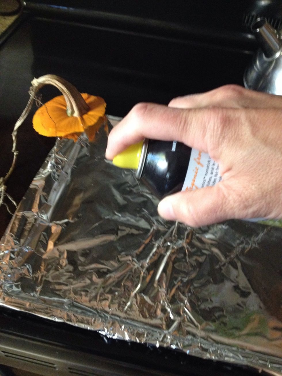 Line a cookie sheet with foil and spray it with non stick cooking spray.
