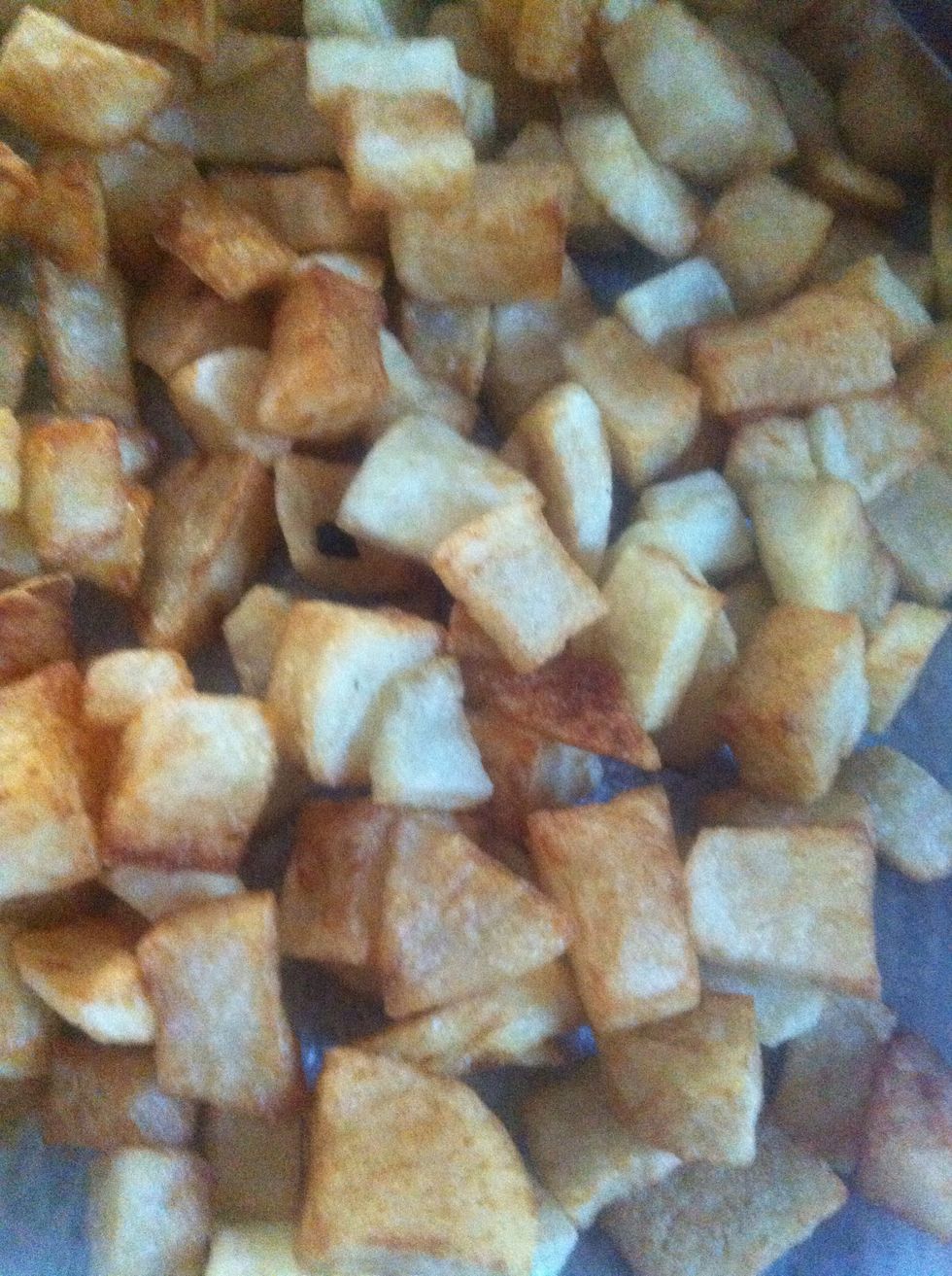 Line a tray with paper towel and drain the excess oil off the potatoes. Continue frying up all your potatoes. It's okay to snack on a few while frying the rest \ud83d\ude09