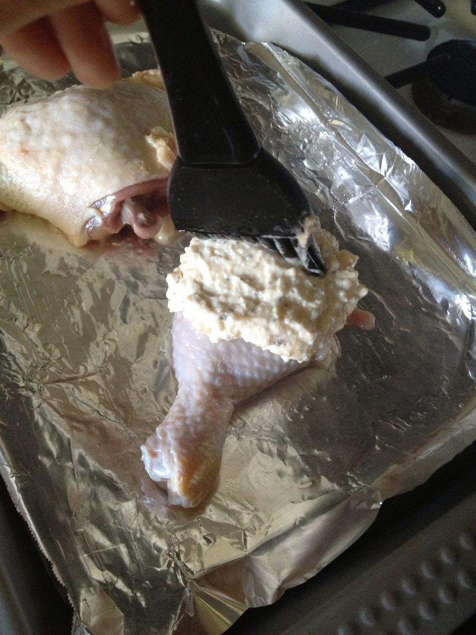Line baking sheet with foil and spray lightly with cooking spray. Coat each chicken breast in Greek yogurt mixture and place on foiled baking sheet.