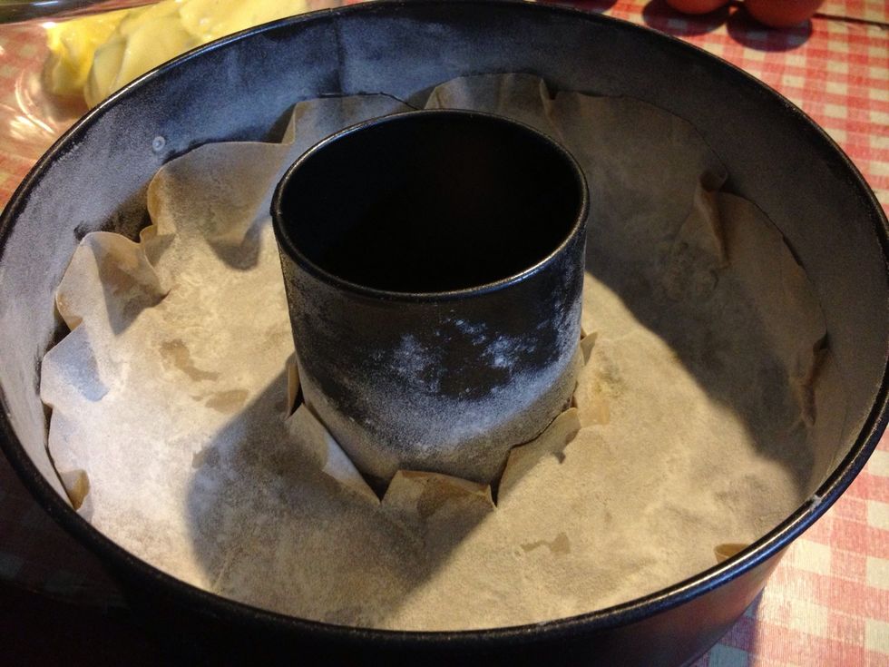 Line bottom of cake pans of your choice with parchment paper, butter it then dust with flour tapping out excess. For this recipe I have enough mix for two pans.