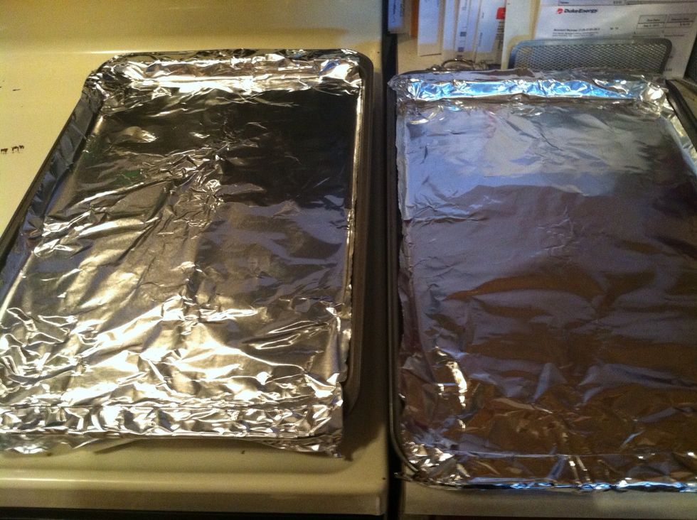 Line cookie sheets with aluminum foil.