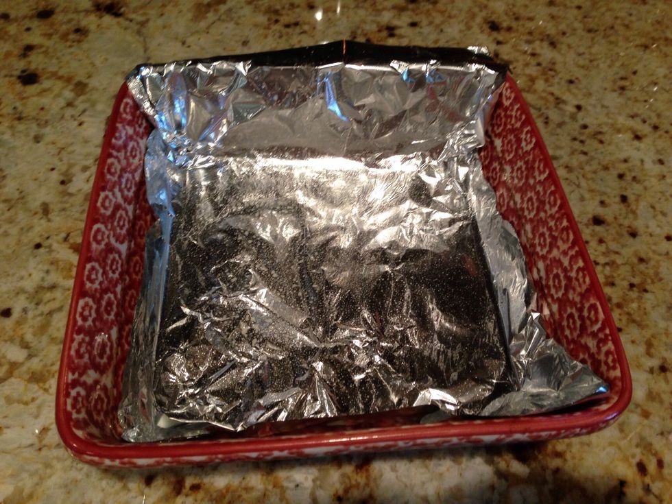 Line pan with foil and spray well with cooking spray (13x9 or 8x8 pan). I used 8x8 thinking I would half this recipe, but I included the whole measurements because the toppings are just too good.
