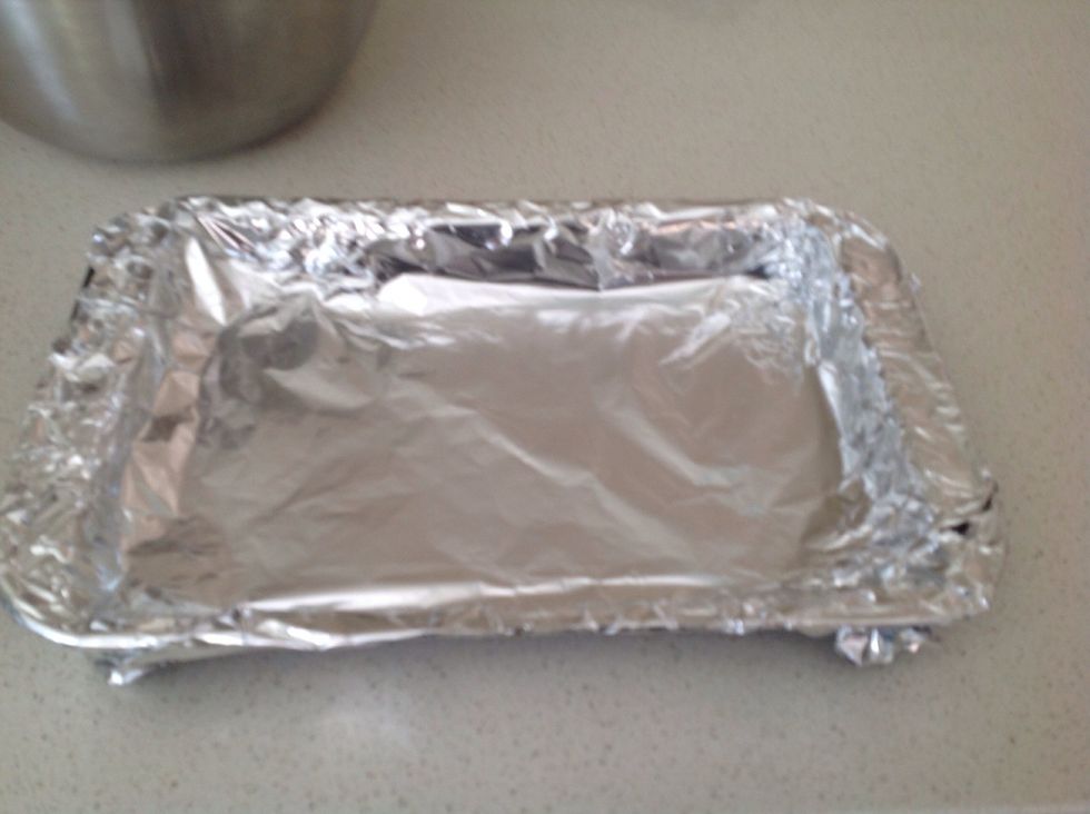 Line the base and sides of a shallow rectangular tin with aluminium foil.