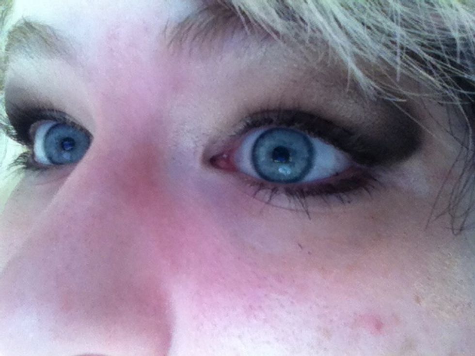 Line the bottom of your eye. Because my eyes are small I only do mine about half way, that way they look bigger :)