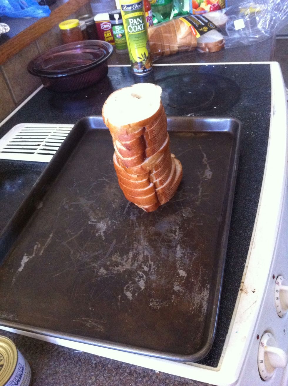 Line the bread up and cut them down the center (cut in half)  \ud83d\ude0a
