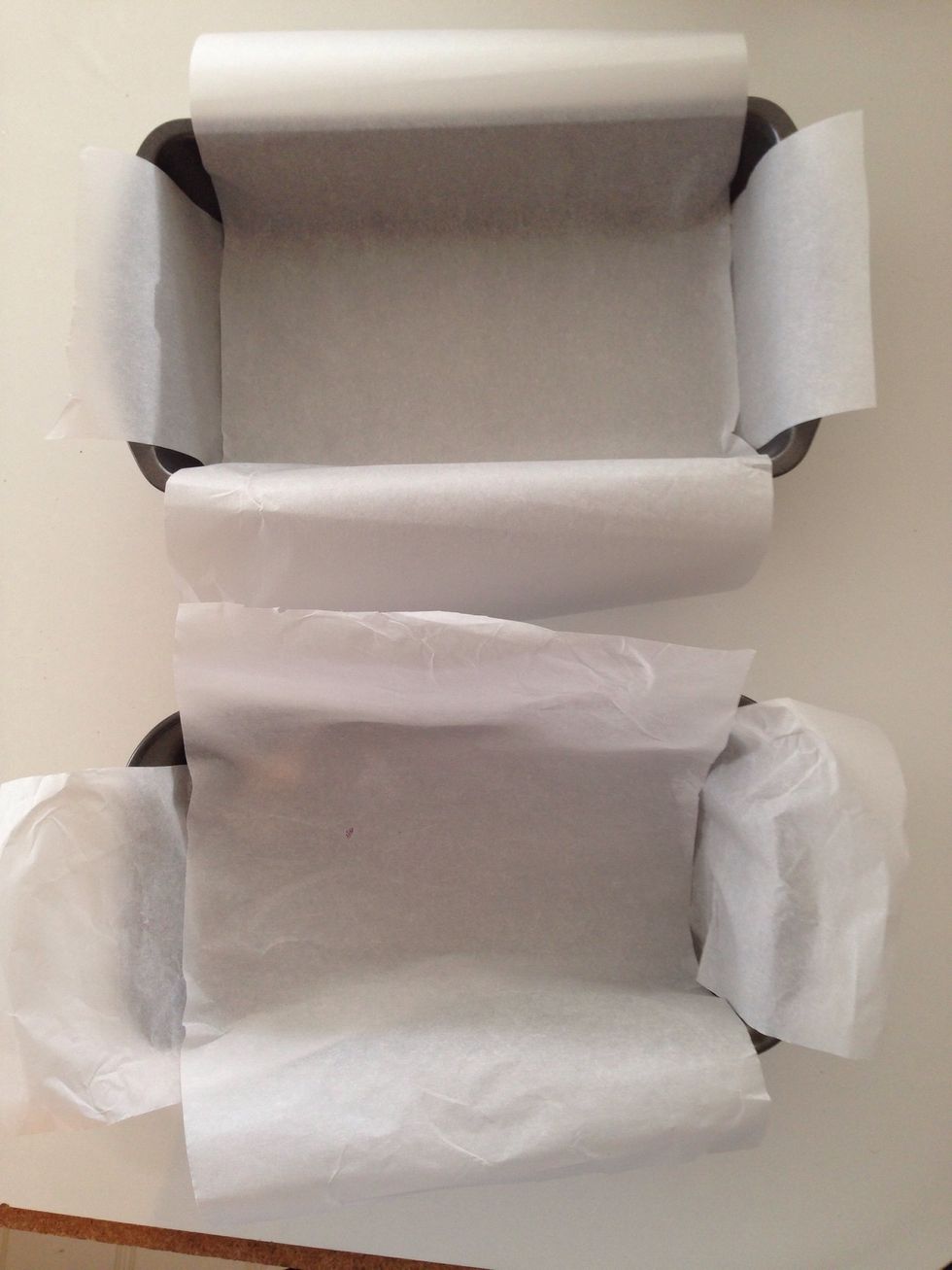 Line the loaf pans with parchment paper. Preheat oven to 350\u00b0f 175\u00b0c.