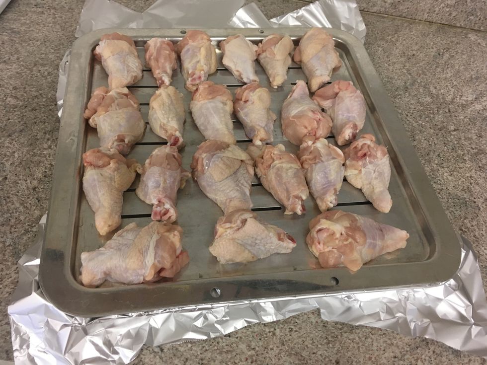 Line the pan with the Chicken wings