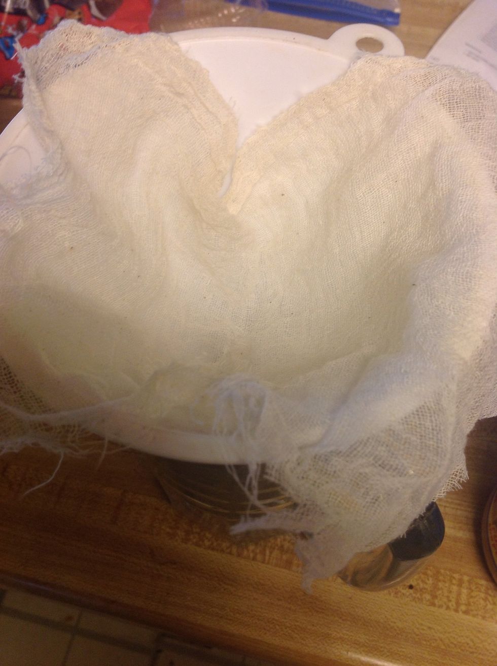 Line your funnel with a single layer of cheese cloth over your pitcher.