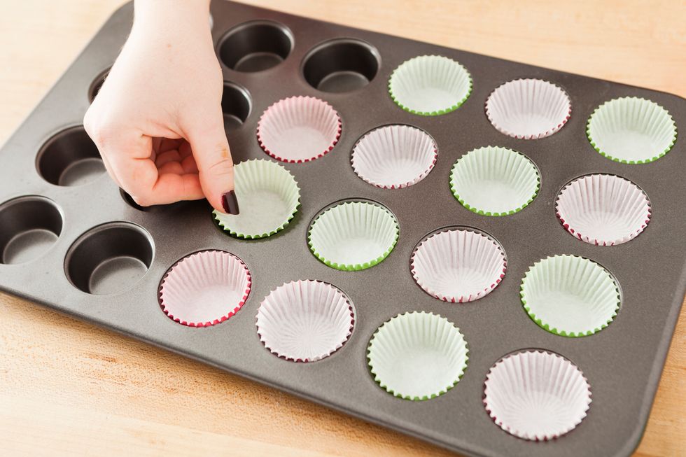 Line your mini muffin pan with cupcake liners.