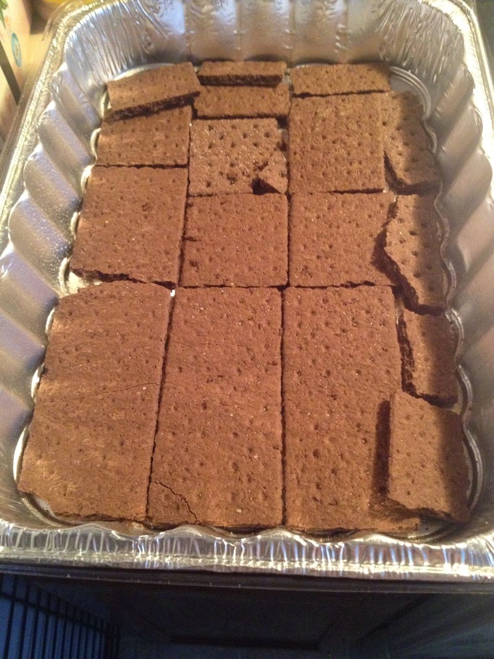 Line your pan with a layer of graham crackers.