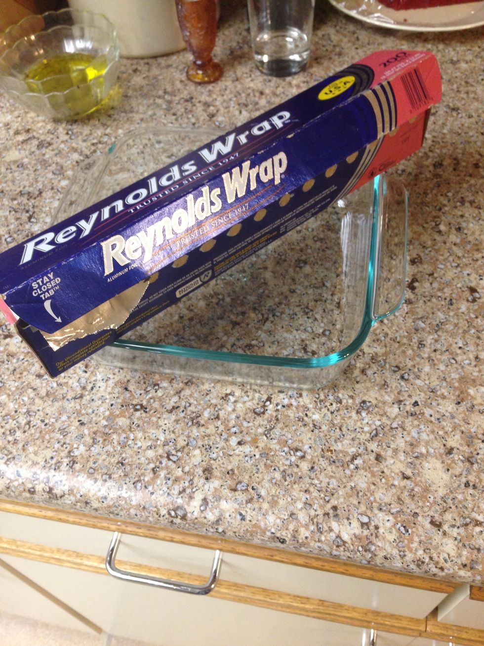 Line your pan with the foil, extending it over the edges. Spray with your non-stick oil.