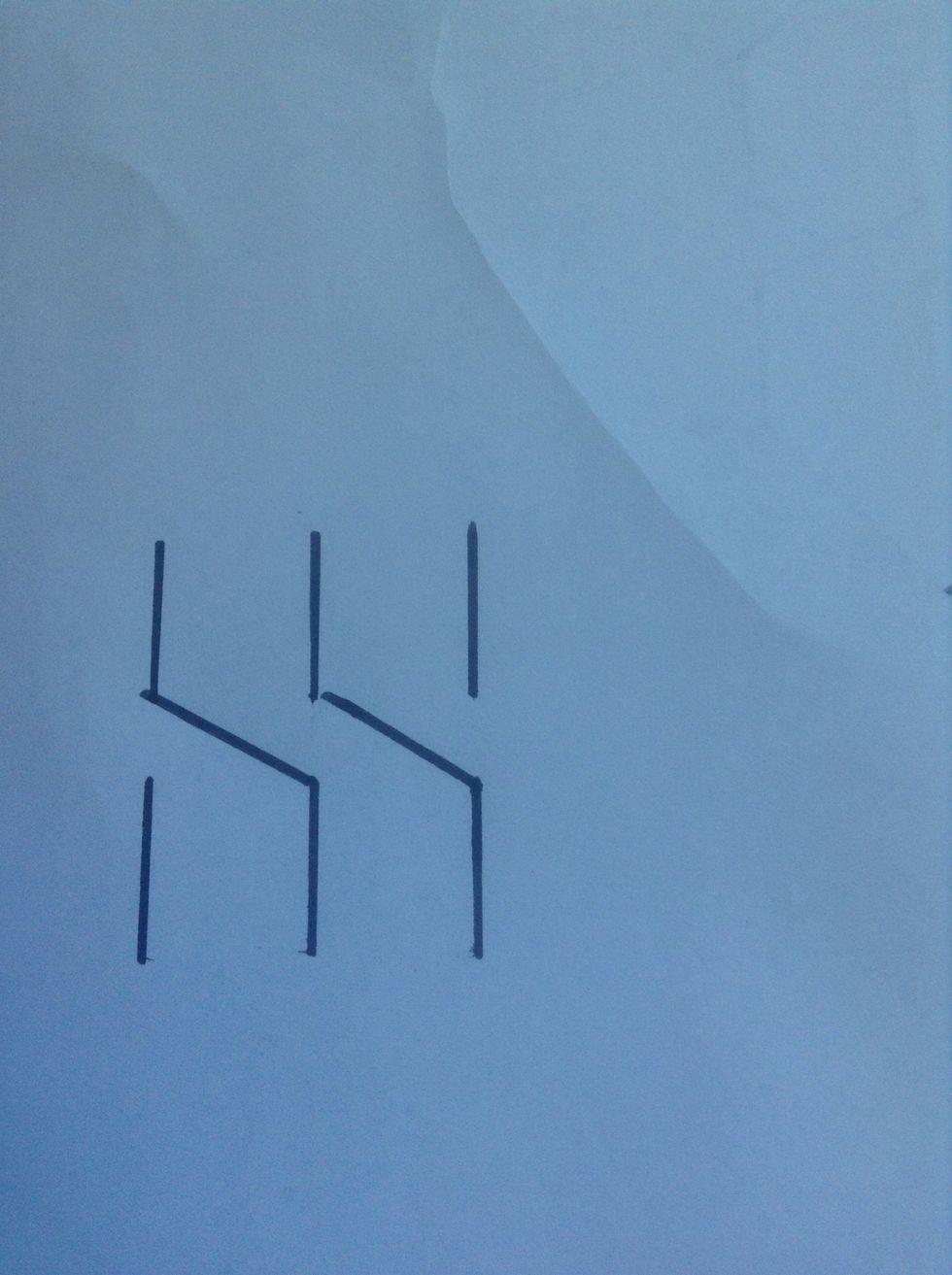 Link the bottom right line to the middle line and the same from the bottom line to the top left line.