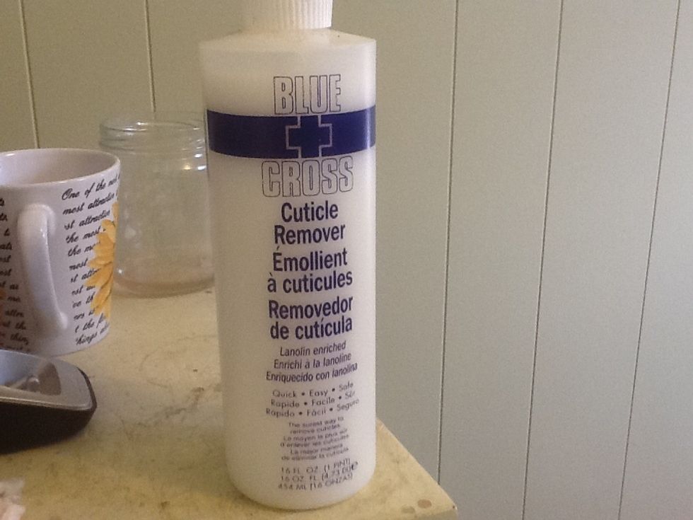 Liquid cuticle remover. It's not very expensive.  I bought a 16 oz. bottle at Sally's a long time ago. I just didn't know how to make it work well.