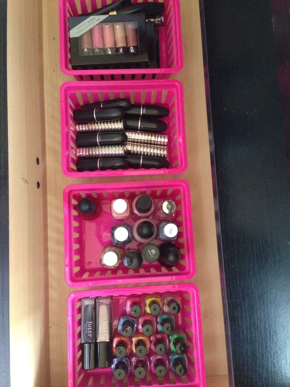 Little baskets can be used inside the drawers to keep your cosmetic items. These were just $2.99 for four.