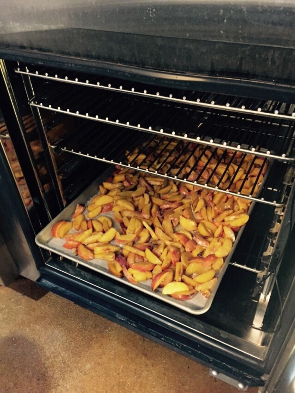 Load diced peaches.