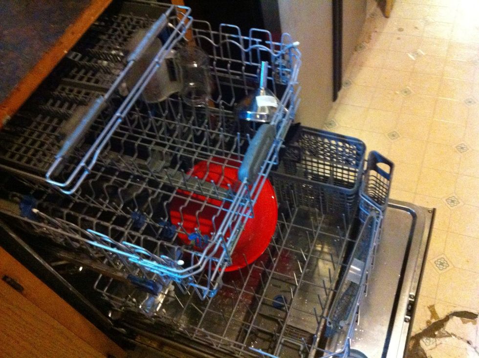 Load dirty dishes in the dishwasher.