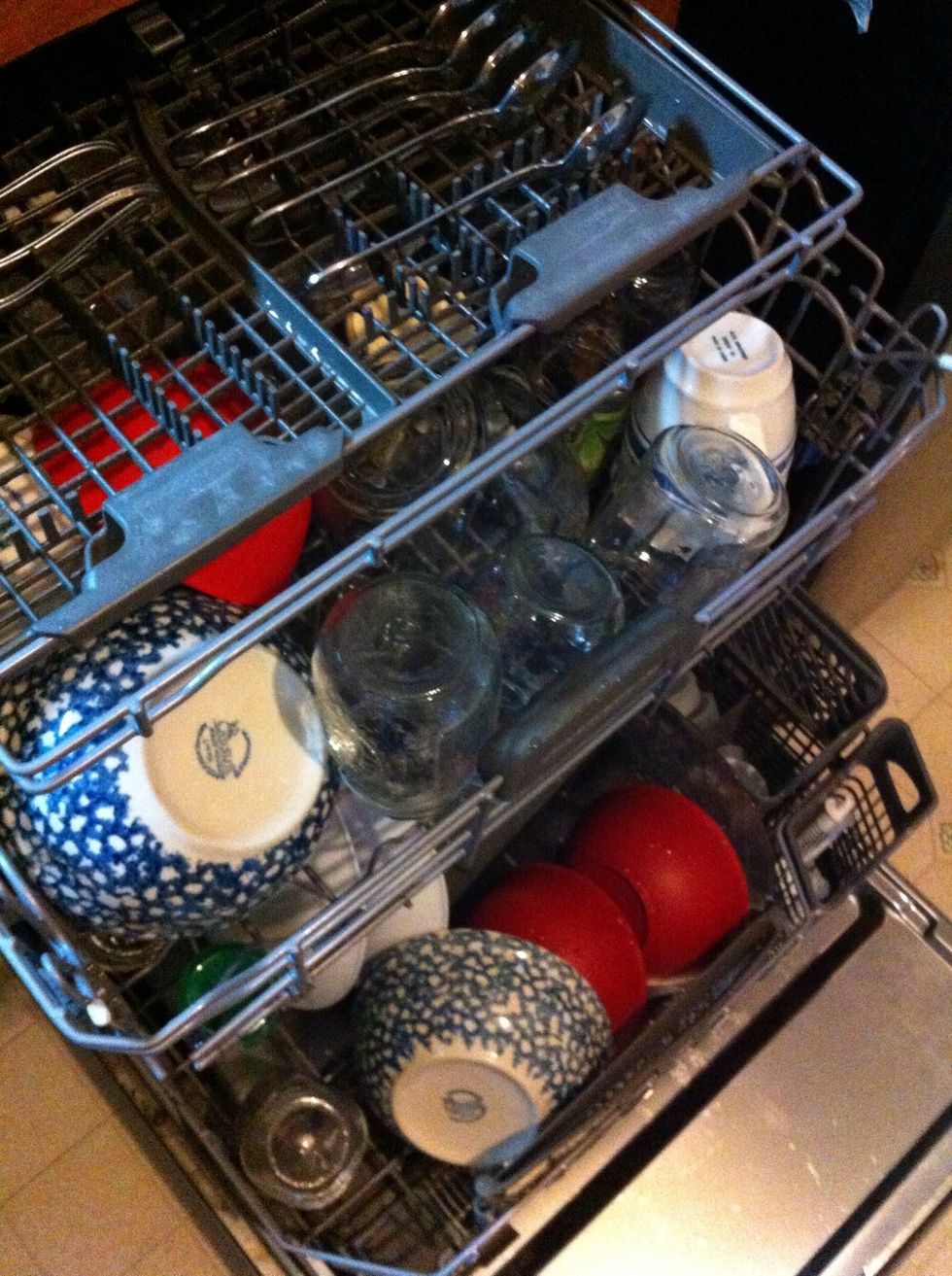 Load the first machine...the dishwasher.
