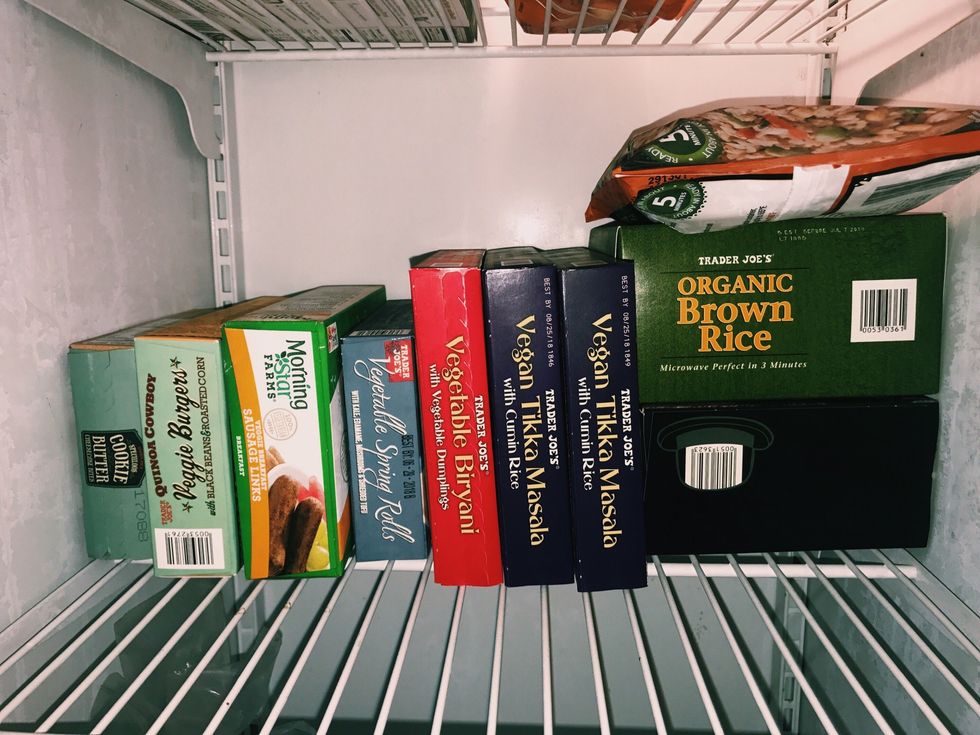 Load up on the basics such as rice and veggies!