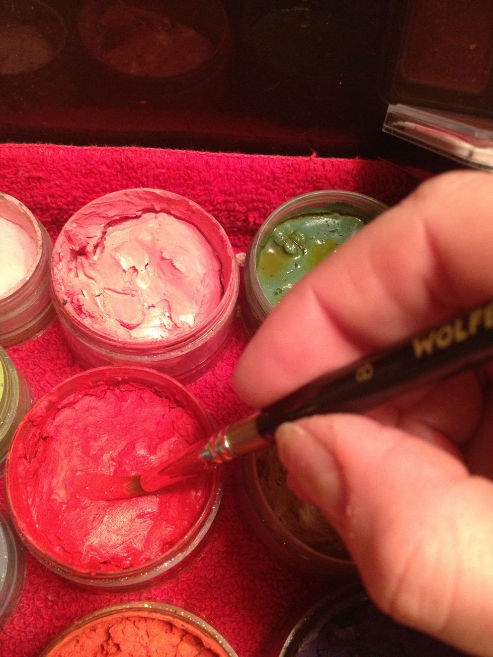 Load up your brush with some red. I'm using Kryolan Aquacolor.