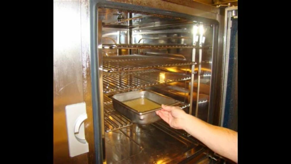 Load your pan of pasta into the oven.