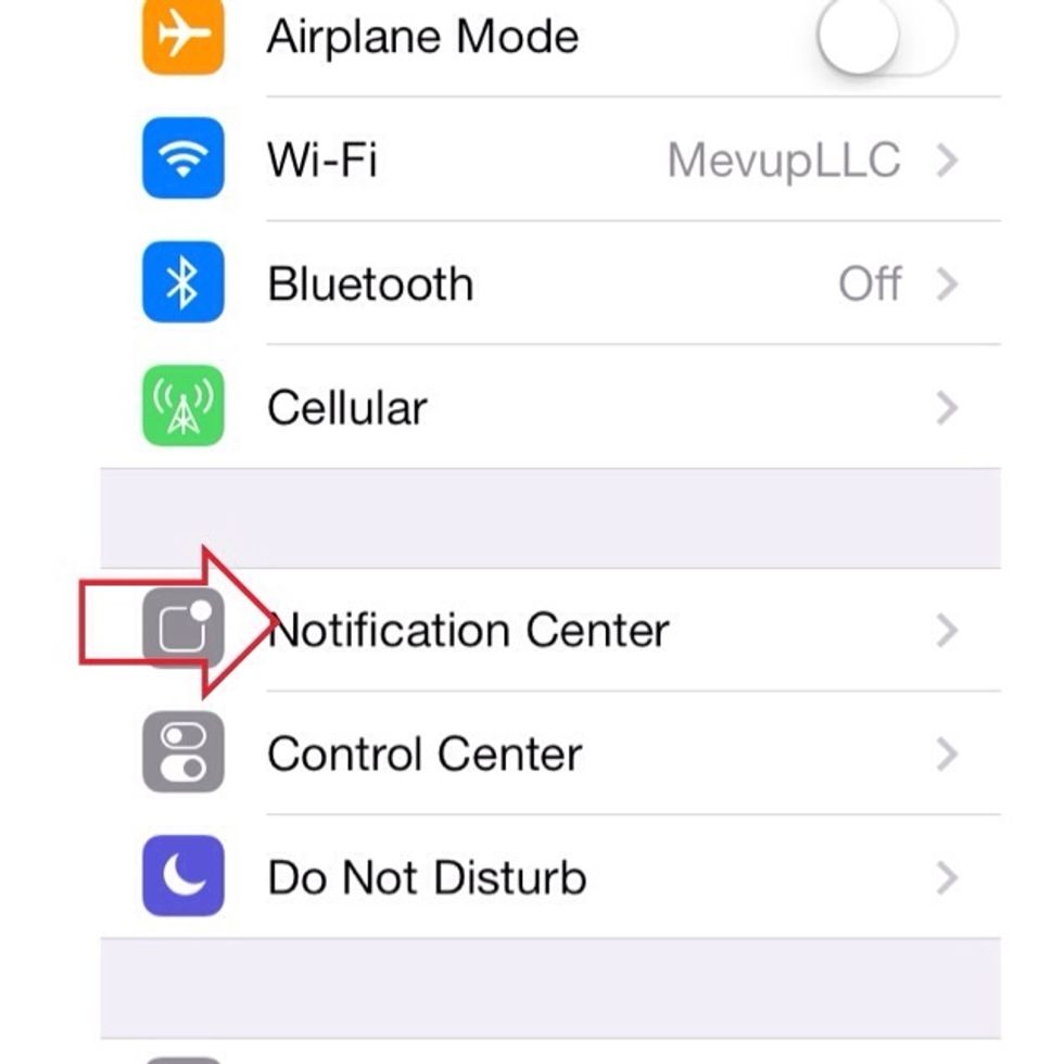 Locate notification center