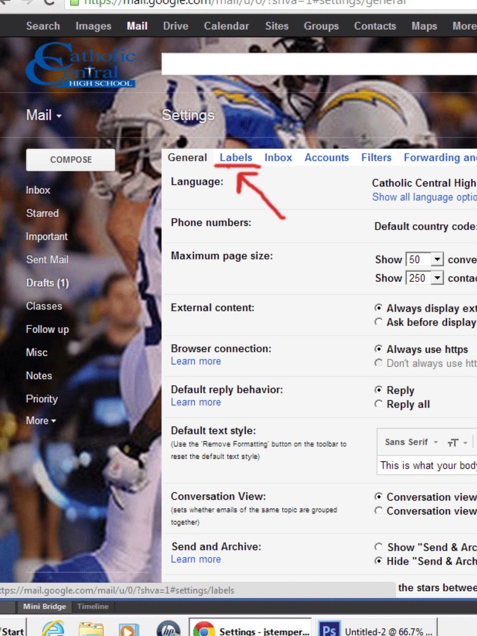 Locate the "labels" tab, and click on it.