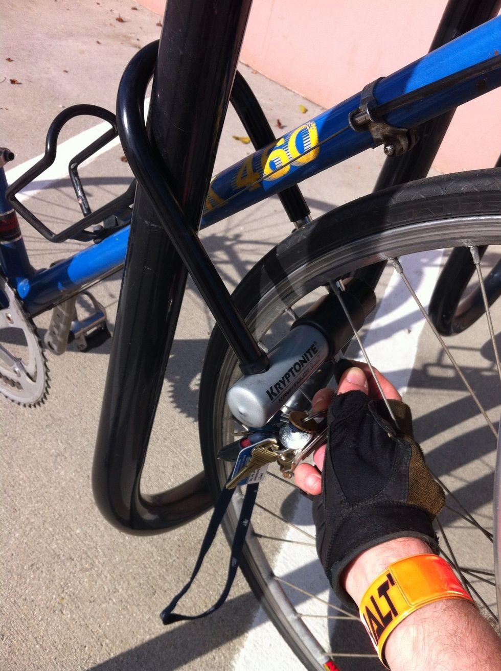Lock your bicycle up through the parking object, bicycle frame and front wheel. Use cable lock in addition or quick release the front wheel and lock it through the frame & back one if you're worried.