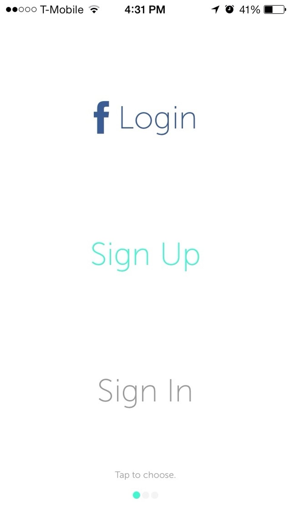 Log in using Facebook. Swipe left to advance.