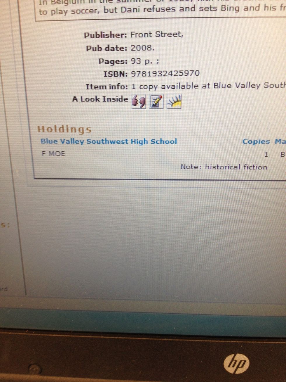 Look at the call number. It is F MOE. Look at the Genre. It is historical fiction.