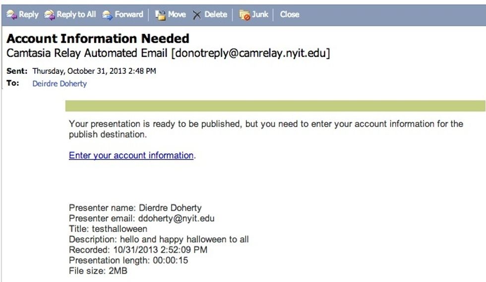 Look for an email to add your screencast.com information to the Camtasia Relay server. This will be the location of your screencast files. They can be accessed at your screencast.com account anytime.