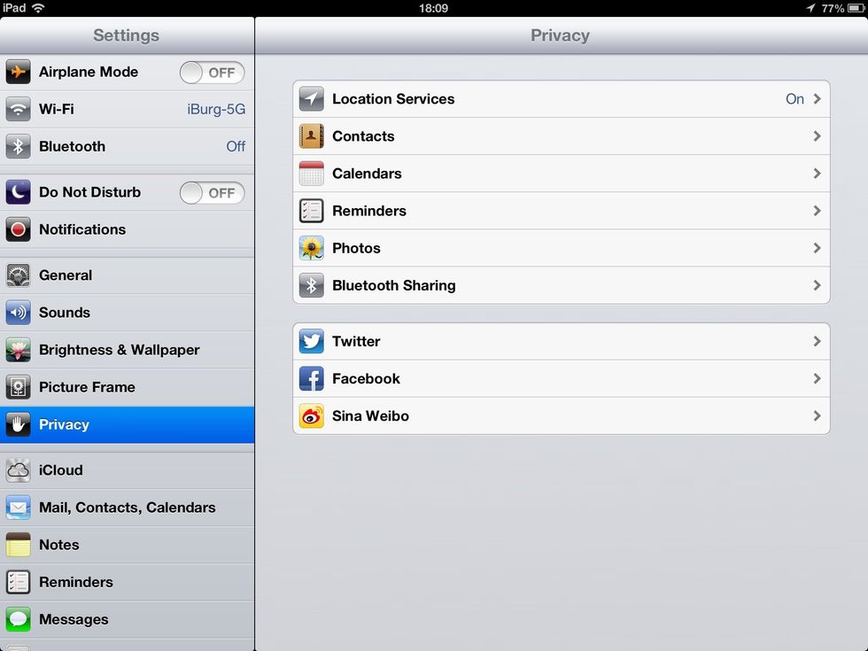 Look for the "Privacy" option on the left and select it. Tap "Location Services" on the right.